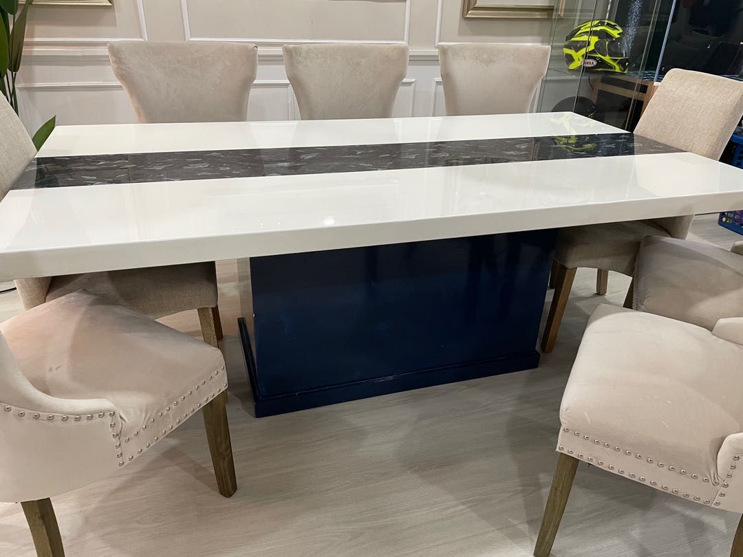 Set 8 Seater Marble Dining Table, Furniture & Home Living, Furniture