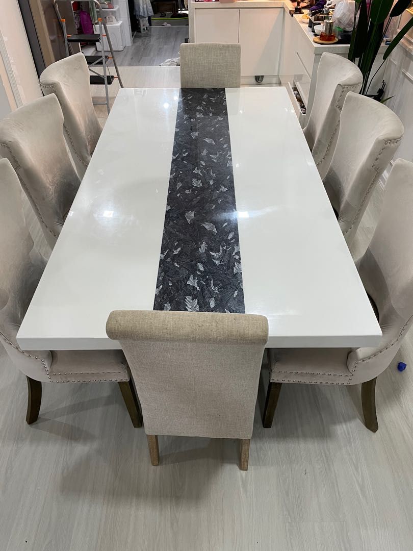 Set 8 Seater Marble Dining Table, Furniture & Home Living, Furniture