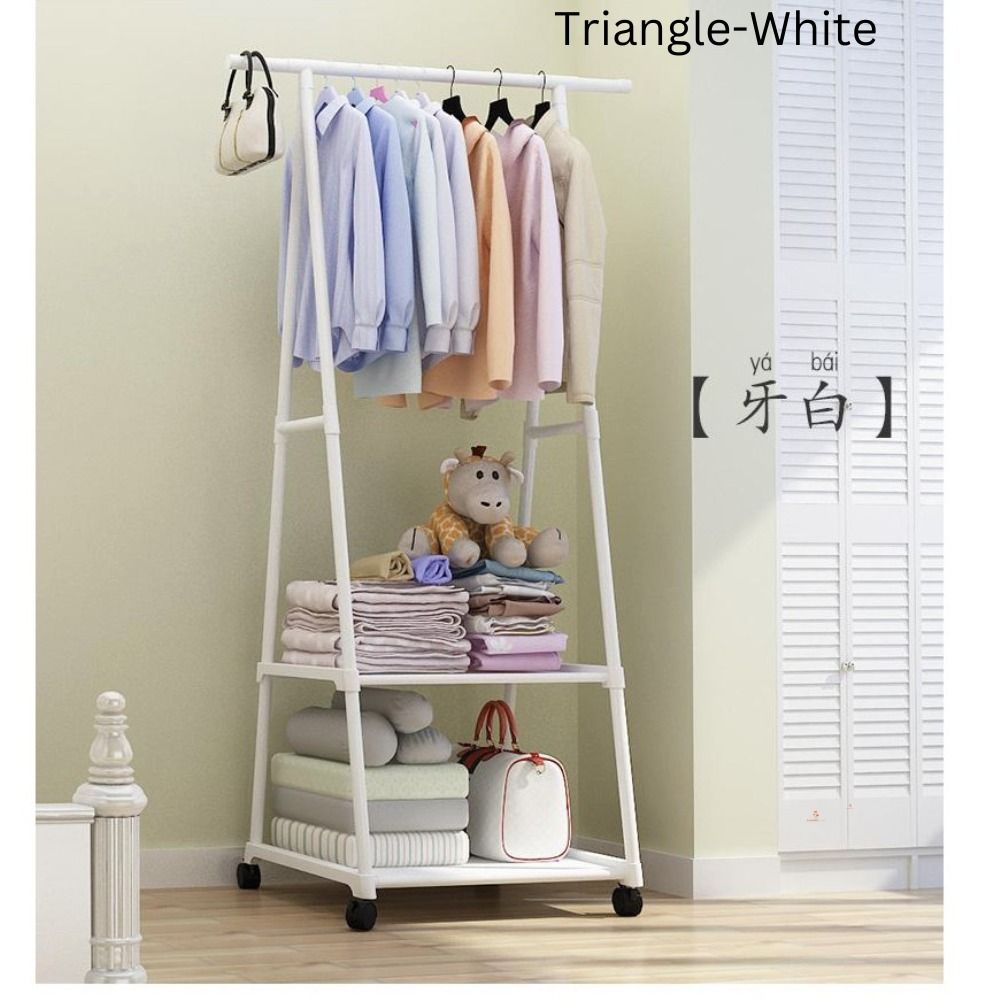 Movable Metal Clothes Rack with Wheels, Floor Shelf Stand Triangle ...