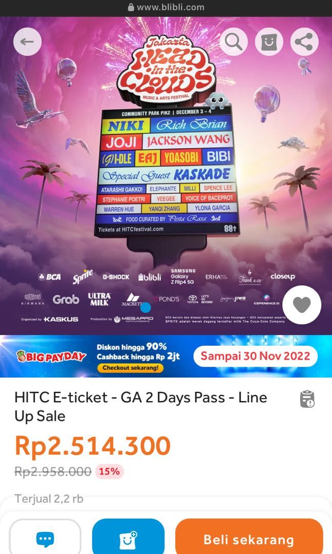Ticket HITC Heads In The Cloud 2022 GA 2 Days Pass, Tiket & Voucher