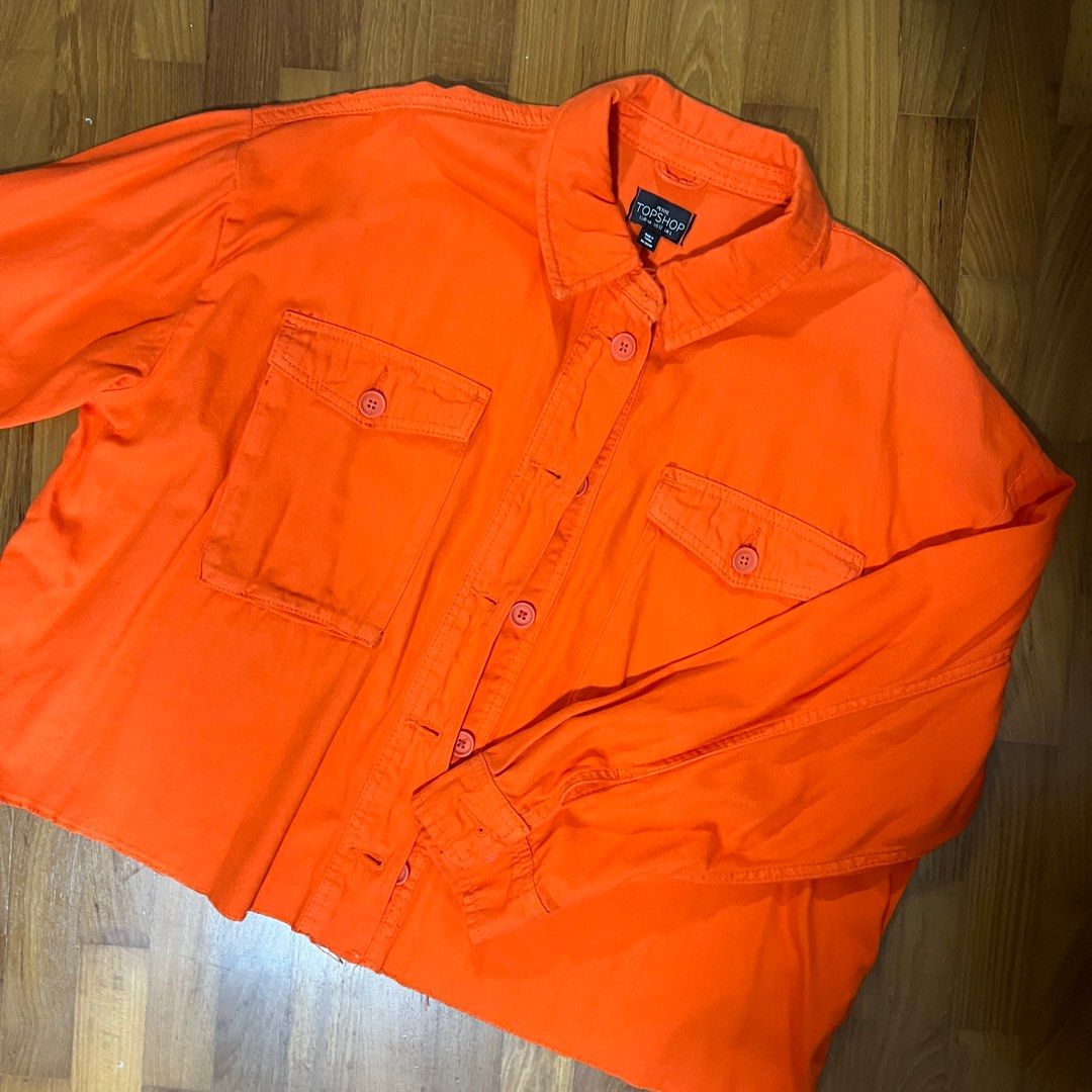 Topshop Bright Orange Crop Denim Jacket
