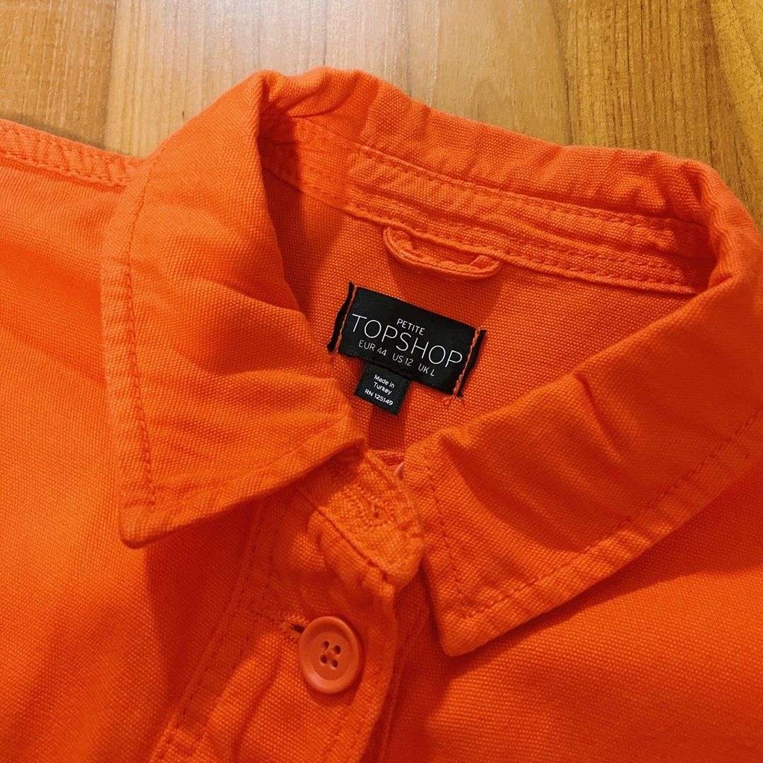 Topshop Bright Orange Crop Denim Jacket Women s Fashion Coats Jackets and Outerwear on Carousell