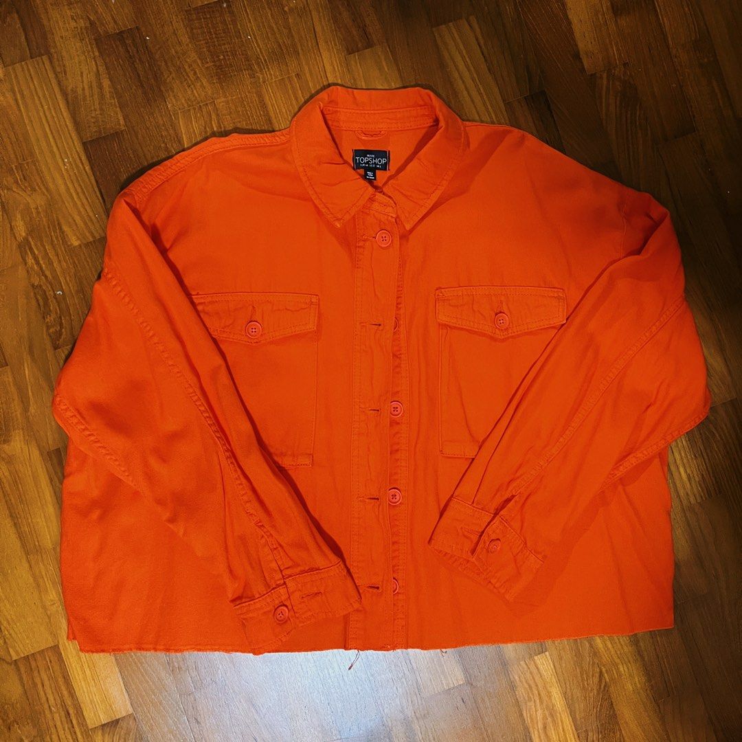 Red cropped denim jacket topshop on sale