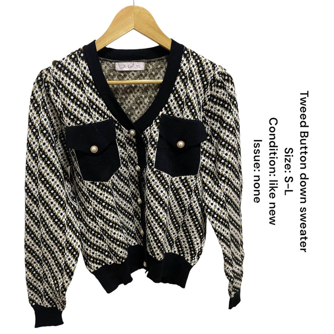 TWEED CHA NEL INSPIRED SWEATER, Women's Fashion, Tops, Longsleeves on