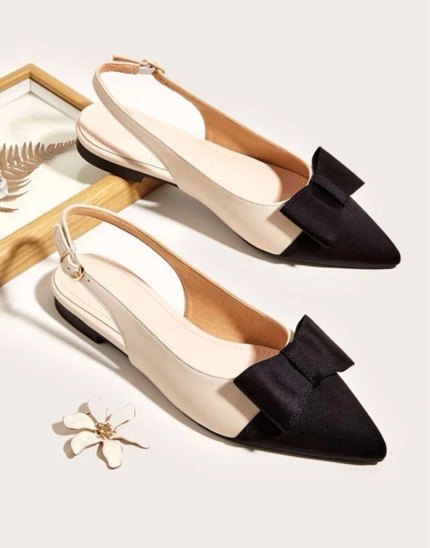 Two Tone Point Toe Slingback Flats Women s Fashion Footwear
