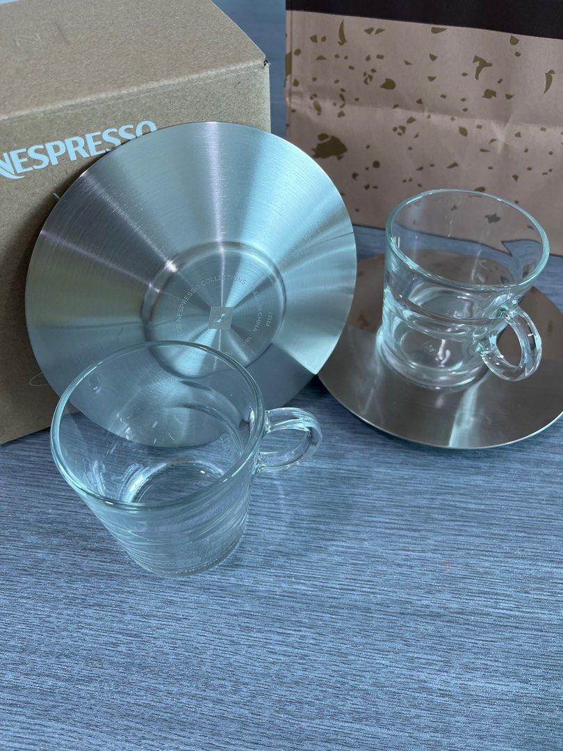 2x NEW Nespresso LUME ESPRESSO CUP & SAUCER 3 oz. Mug Glass Coffee Capsule  Latte 