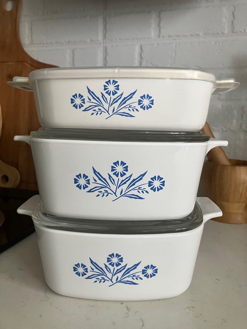 Blue and white corningware sales