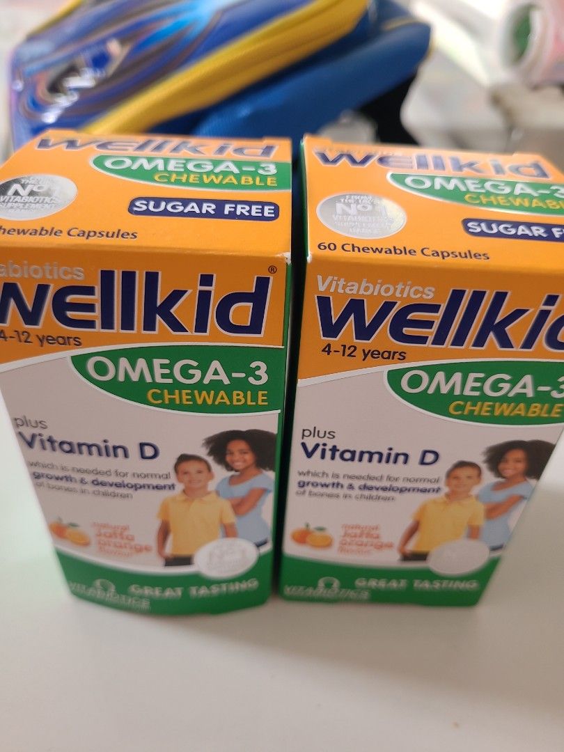 Wellkid chewable omega 3 plus vit d, Health & Nutrition, Health