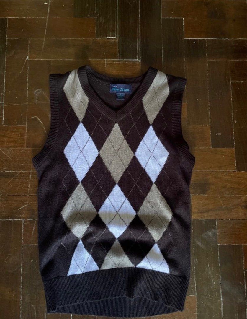 Y2K VINTAGE ARGYLE SWEATER VEST Women s Fashion Tops Sleeveless