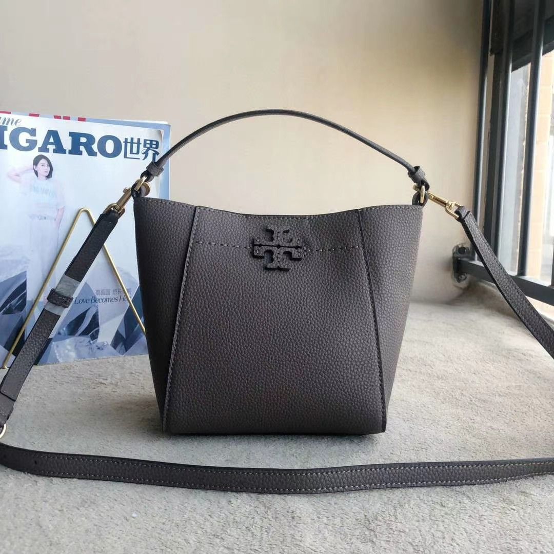 290 TORY BURCH small size 74956/large size 51063 Tory Burch TB bucket  bag/transformed bag, buttoned up is another version, ladies shoulder  crossbody handbag, size small 18*13, large size *25, Luxury, Bags &