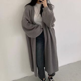 全新 灰色長版針織外套
