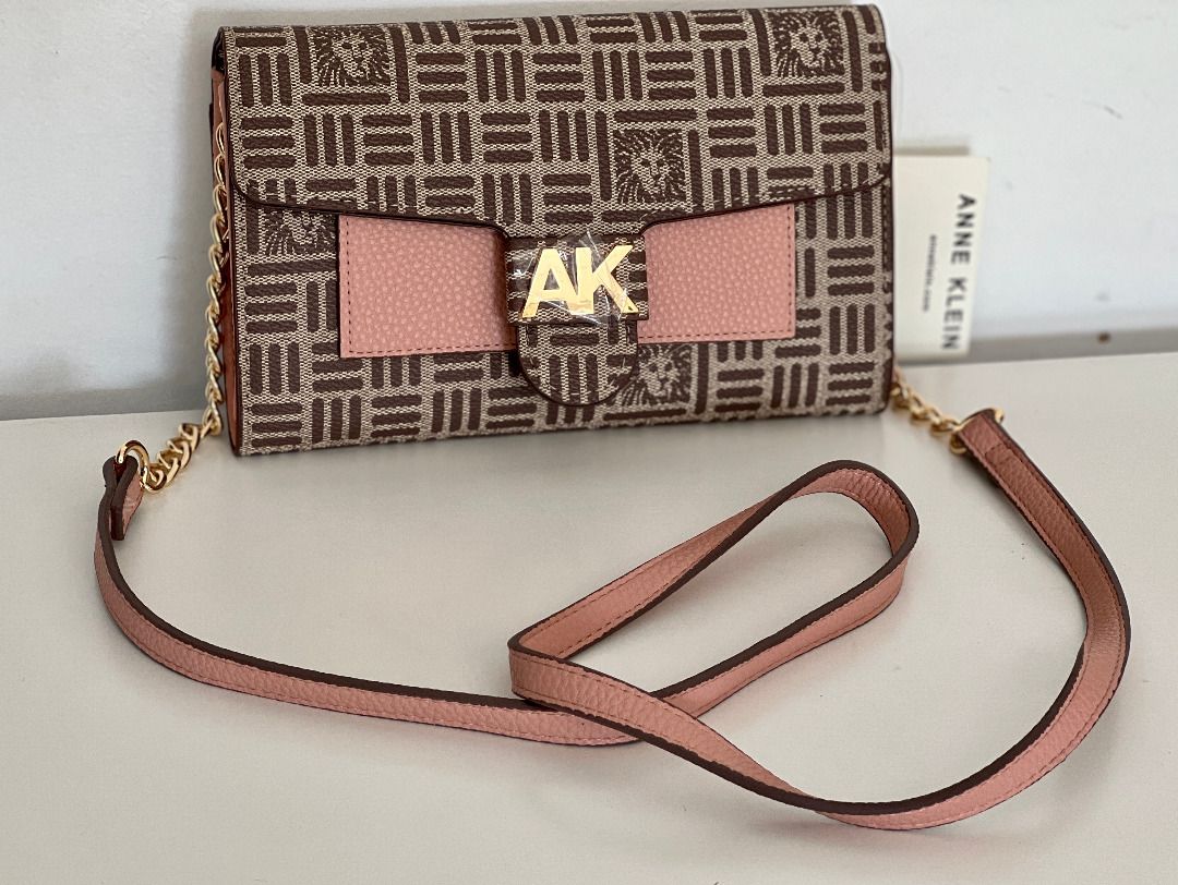 Anne Klein AK Horsebit Wristlet Pouch with Floral Overlay, Cream-Brown  Multi/Vintage Pink: Handbags