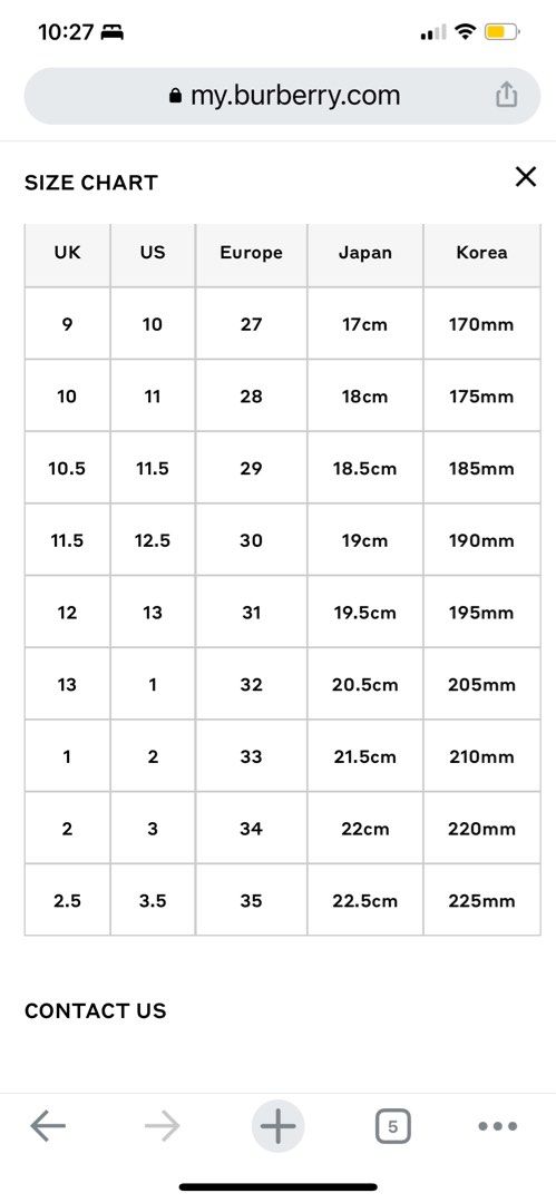 Burberry kids size chart store