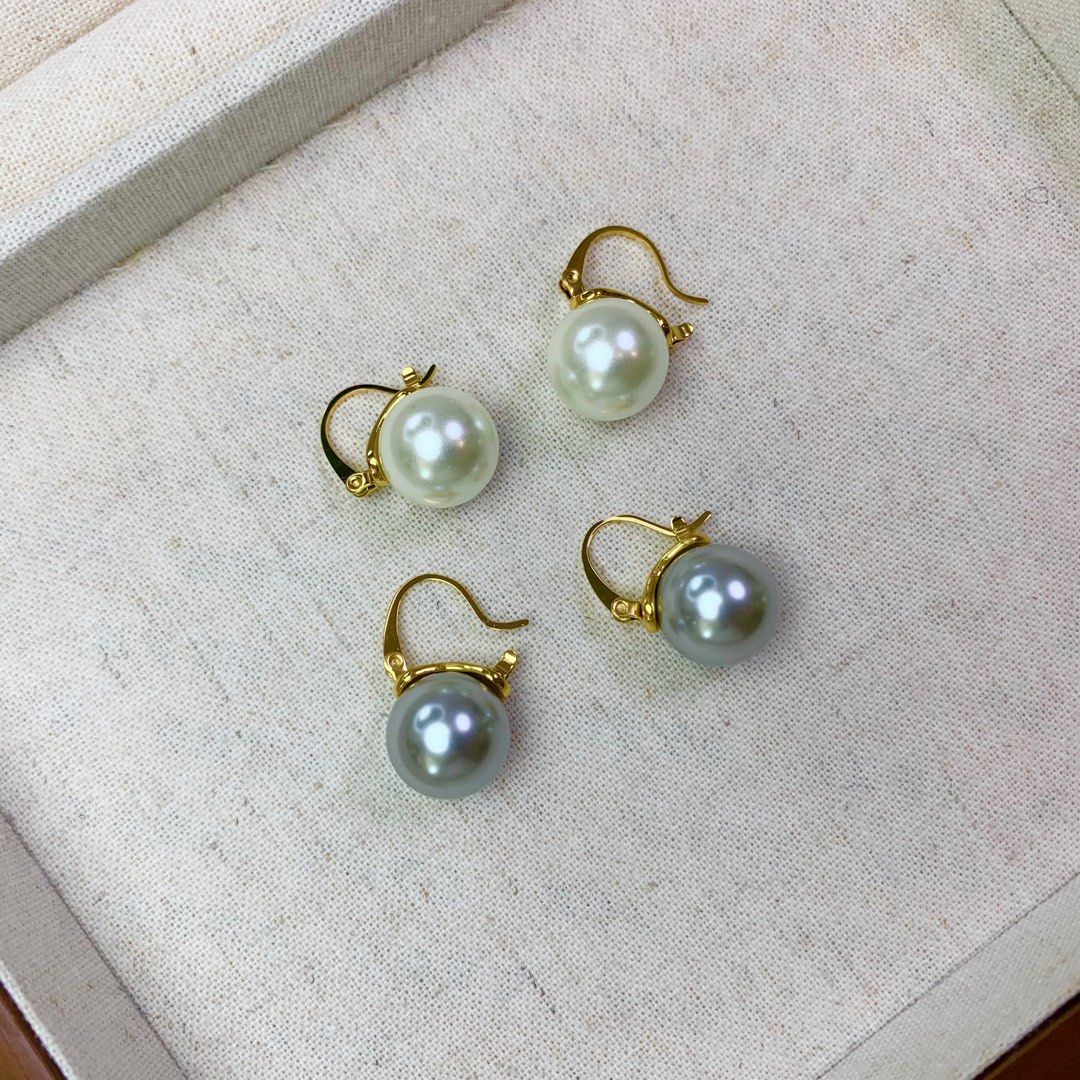 Brand New Vintage Style 16mm Pearl Earrings 18K Gold Plated