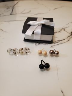 Classic stud earrings, handcrafted, 5 pairs w/ Velvet Satin gift box