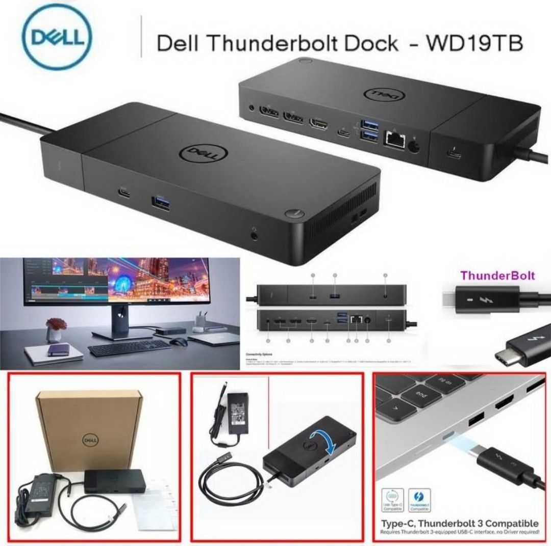 Brand new!!! Dell Thunderbolt Dock WD19TBS (with 180W Power Delivery) No  3.5mm Ports. USB-C, Thunderbolt 3, HDMI, Dual DisplayPort, Black. 