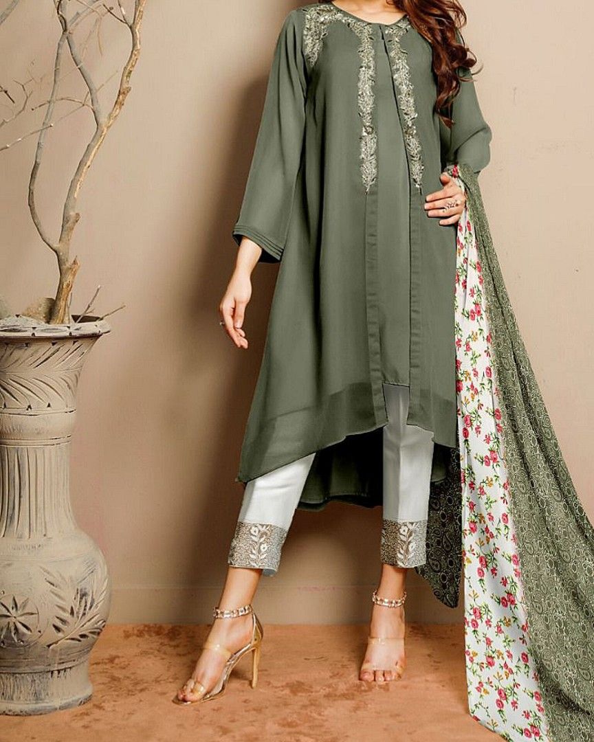 Designer Embroidered Tunic with Sleeves paired with Designer ...