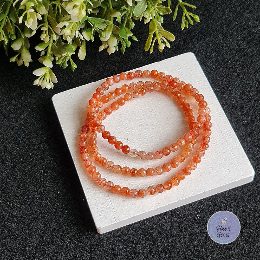 Golden Strawberry Golden Sunstone Quartz 3 Round Bracelet