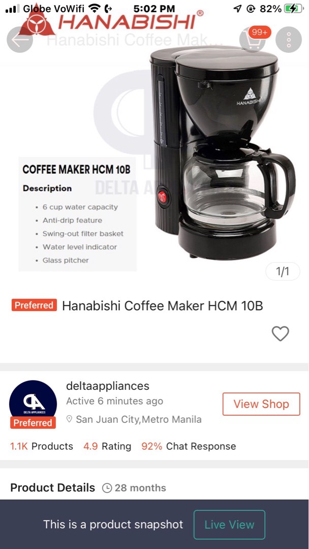 Hanabishi Coffee Maker HCM 10B, TV & Home Appliances, Kitchen