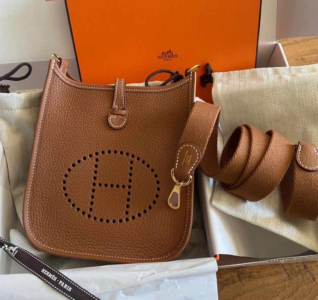 Hermes Mini Evelyne Etoupe & GHW, Luxury, Bags & Wallets on Carousell