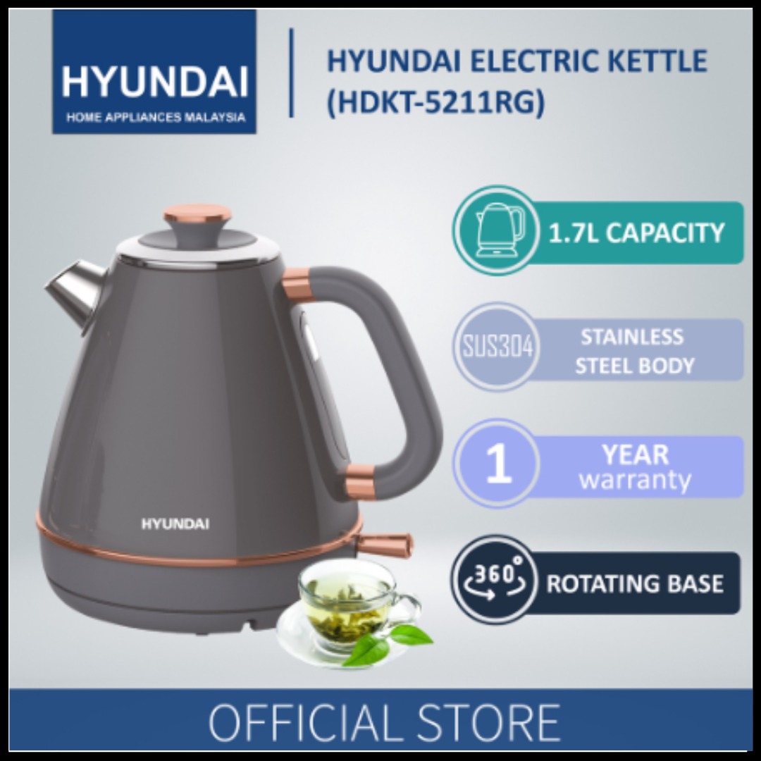 Hyundai Electric Kettle 1.7Litre HDKT5211RG Stainless Steel Body