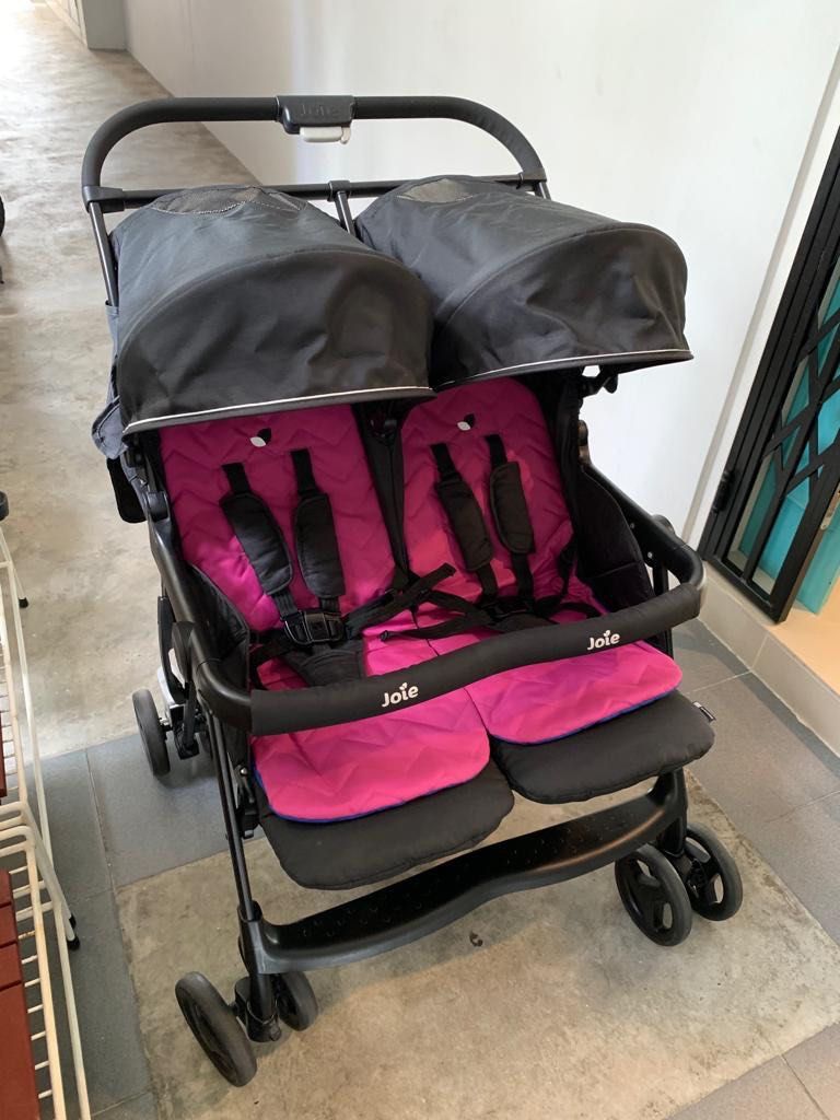 Pink and blue double pram clearance