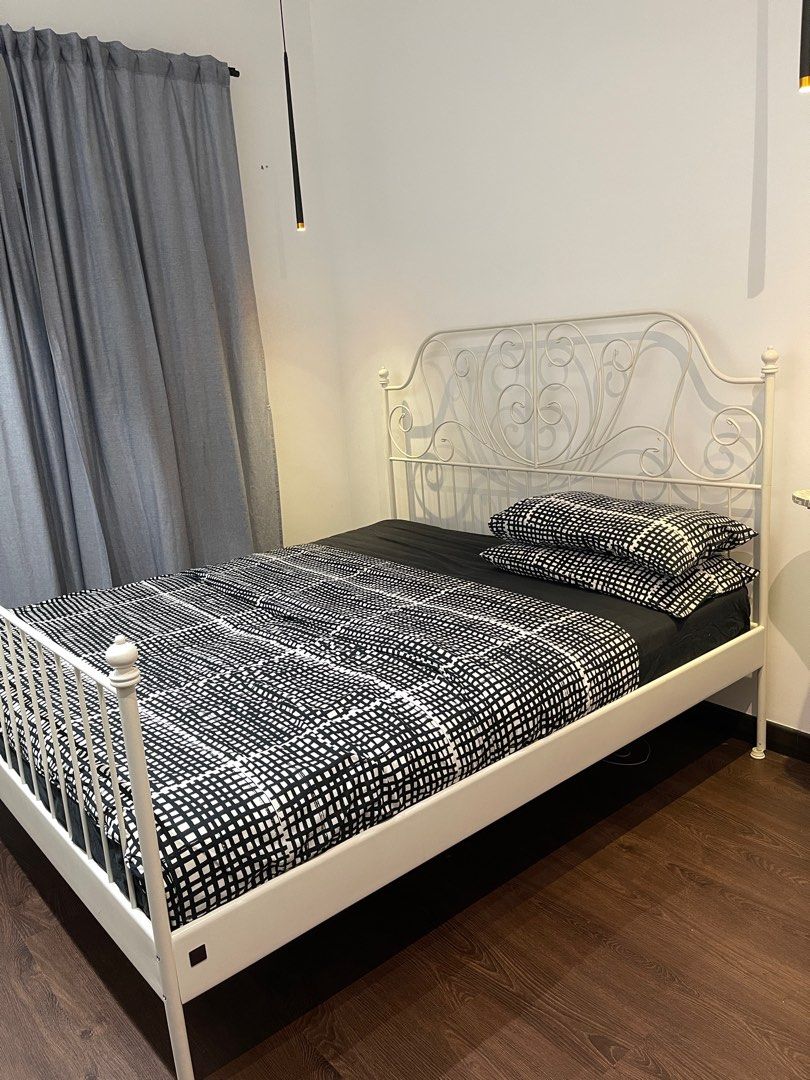 KATIL IKEA KING LEIRVIK & SULTAN MATTRESS, Furniture & Home Living, Furniture, Bed Frames