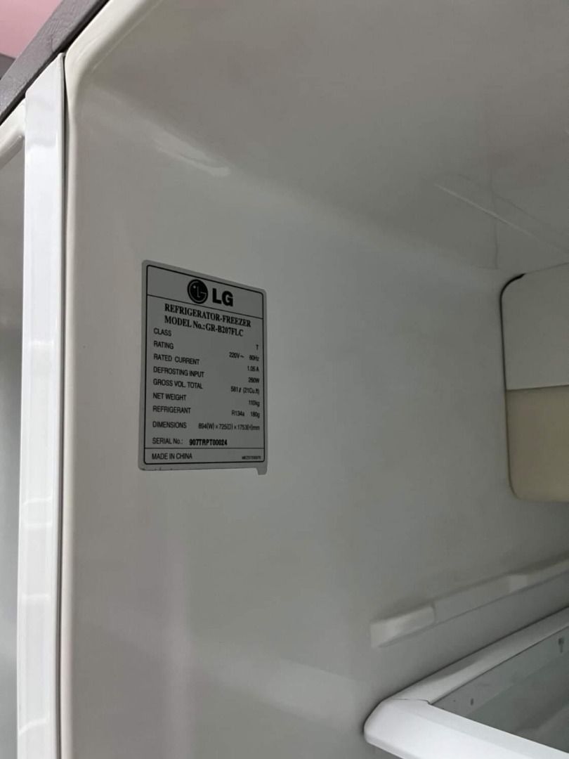 LG RefrigeratorFreezer side by side grb207flc, TV & Home Appliances, Kitchen Appliances