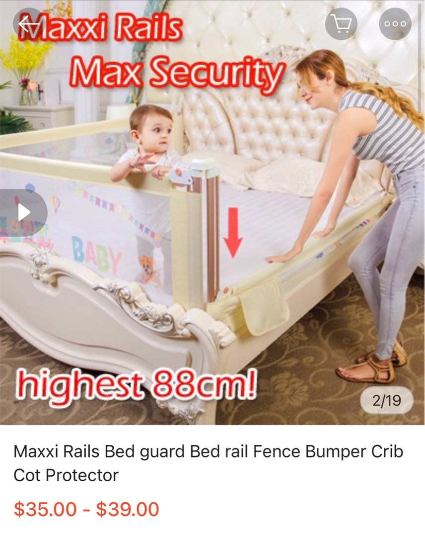 Maxxi Rails Bed Guard Rail Fence Bumper Crib Bed Protector (Grey