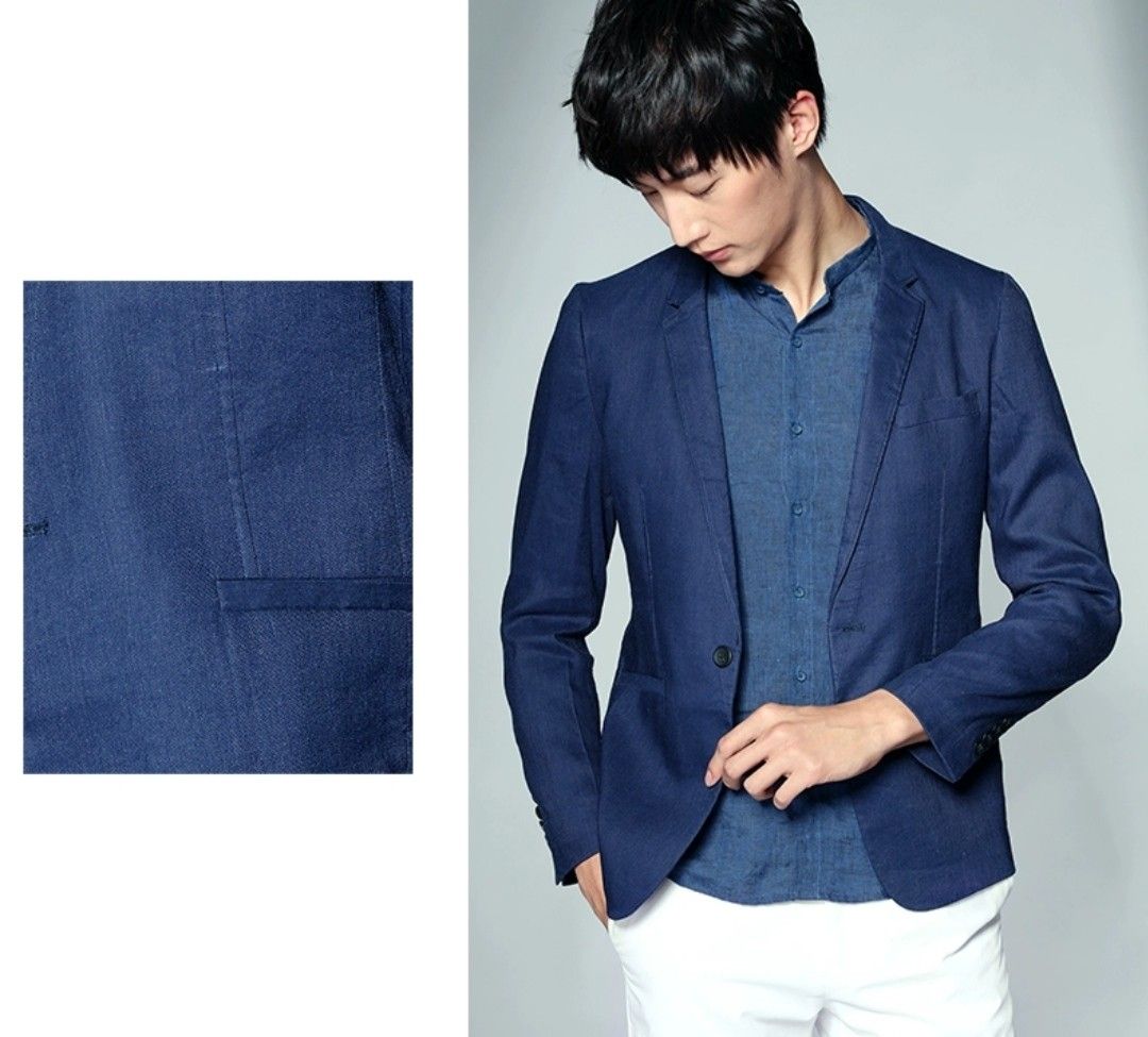 men linen blazer Jacket blue linen jacket blazer