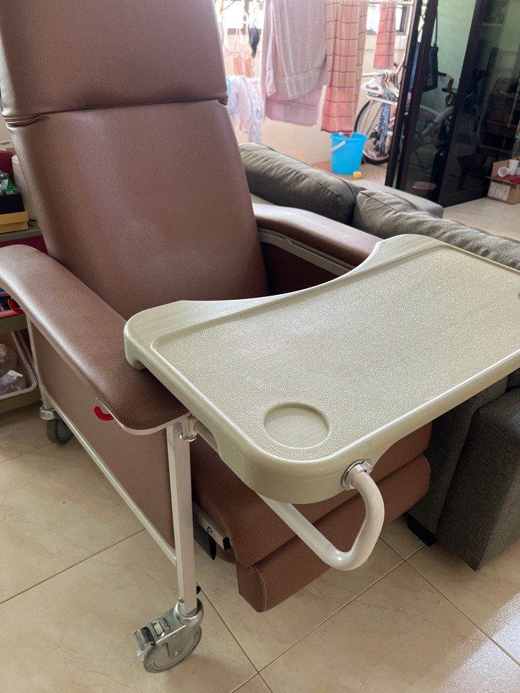 Mobile recliner Geriatric chair with tray (Lifeline), Furniture & Home