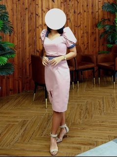 Modern Filipiniana Pink Two-Piece Dress
with Ethnic Pattern for Graduation