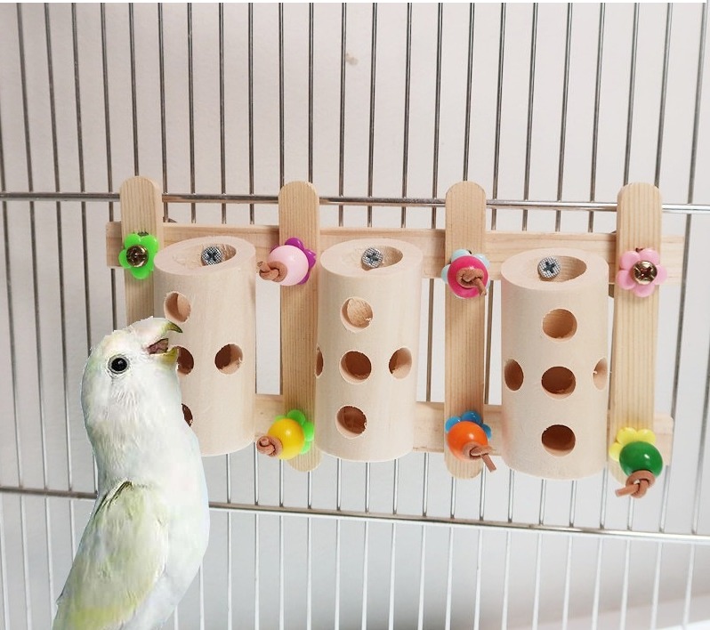 Parrot Bird Wooden Nut Feeding Bucket Foraging And Feeding Toys, Pet