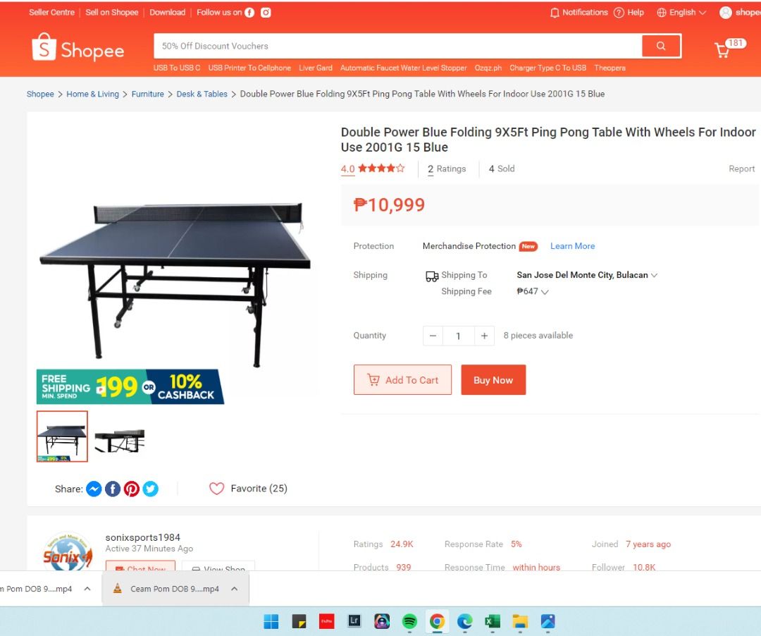 Ping Pong Table w/ wheels (Good as new), Sports Equipment, Other Sports