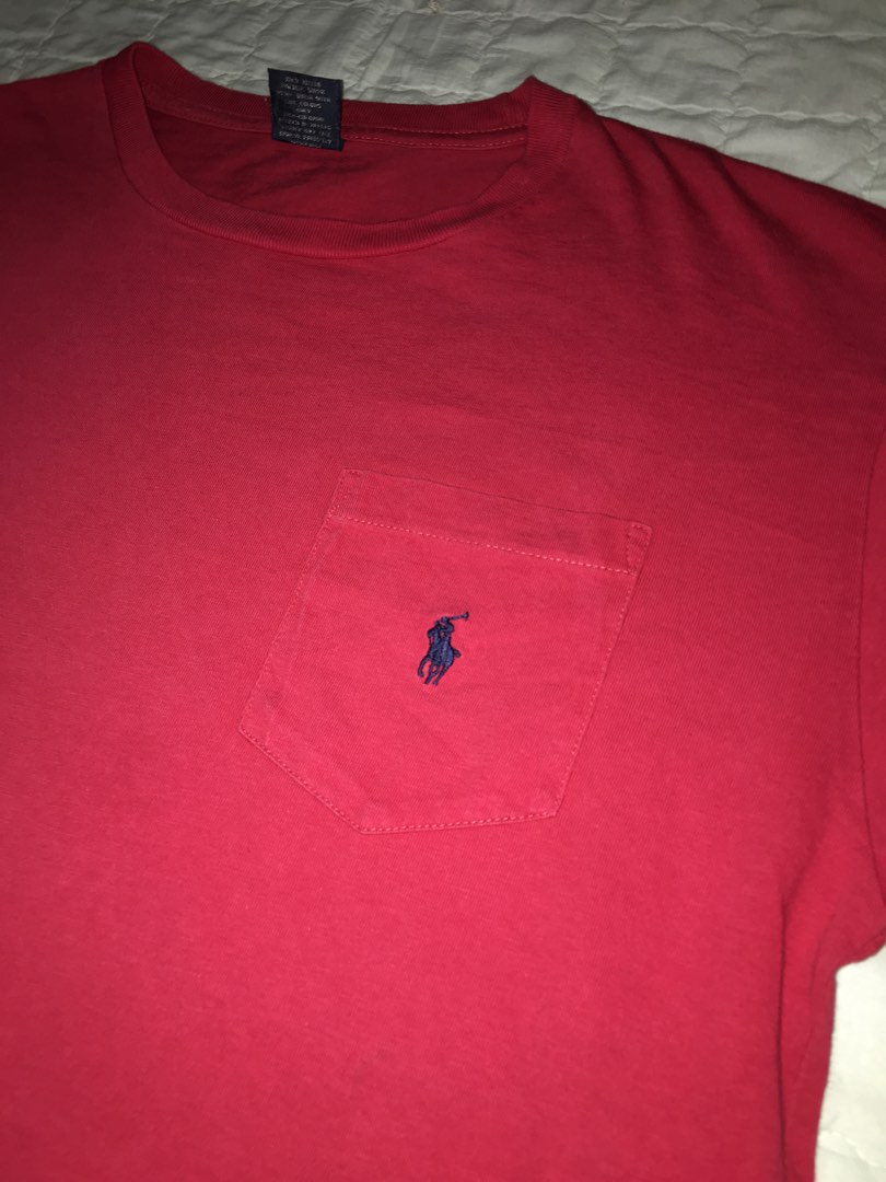 90’s Red Crew Neck Cotton Pocket T-Shirt by Ralph Lauren