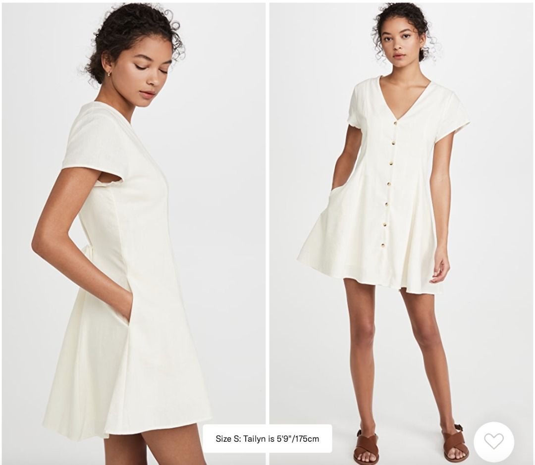 Rolla s Milla Dress Cream Off White Linen Short Sleeve Button Mini XS Small 0 2