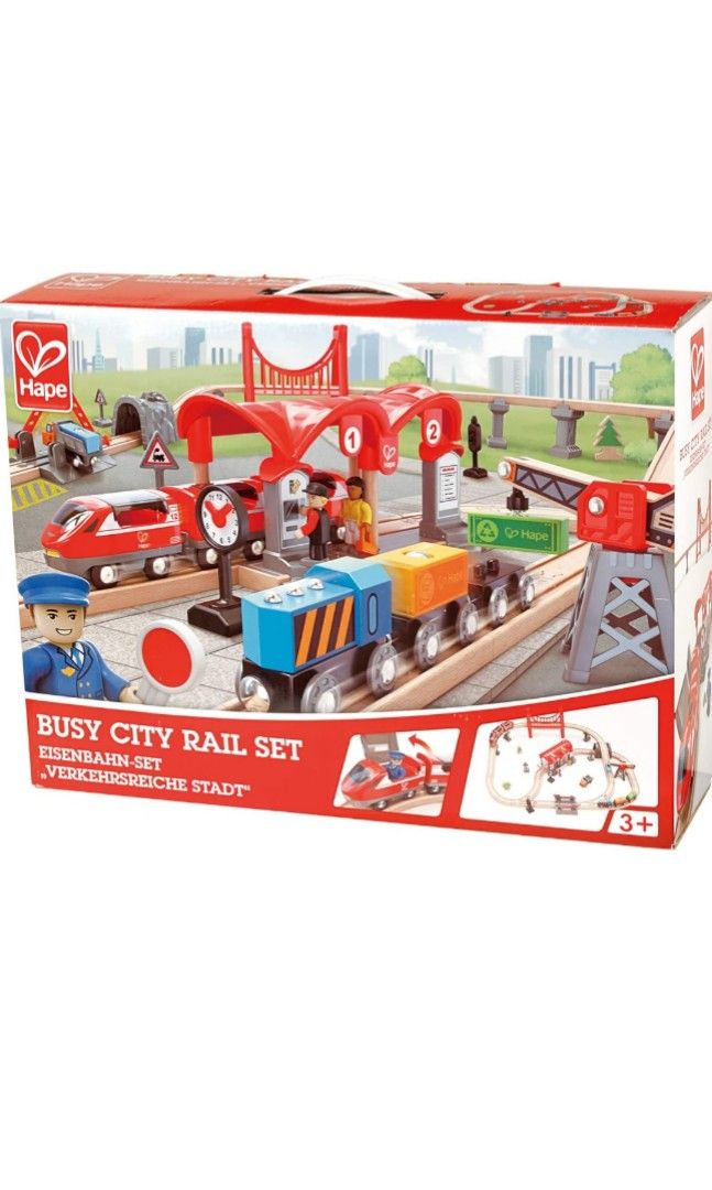 Sale Today only Hape Train Busy City and Railway Train set 51pcs