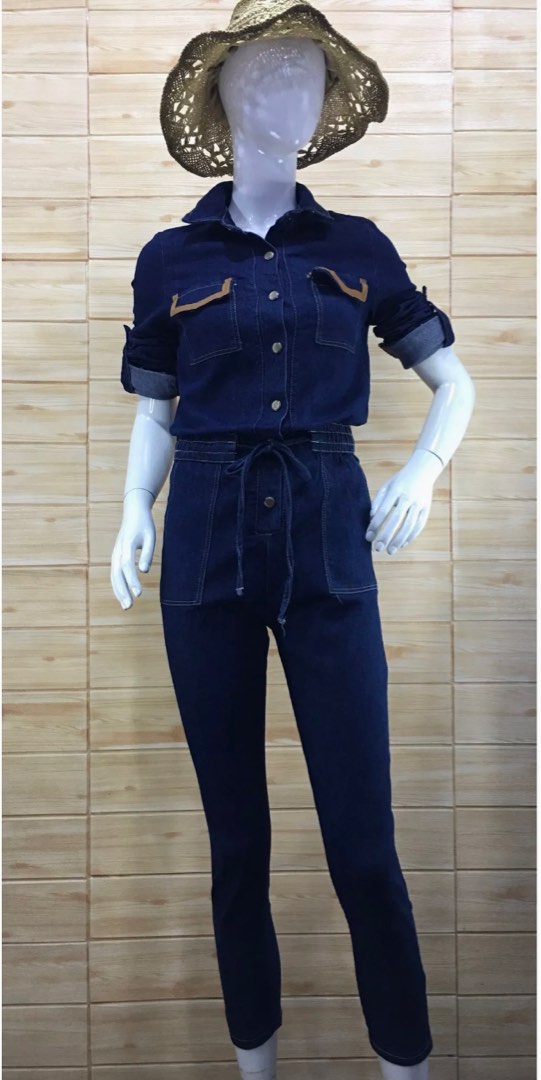 EN CRÈME Tie Shoulder Soft Denim Jumpsuit main image 1