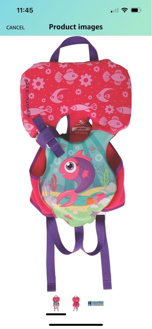 Stearns infant puddle jumper hydroprene fish print shop life jacket