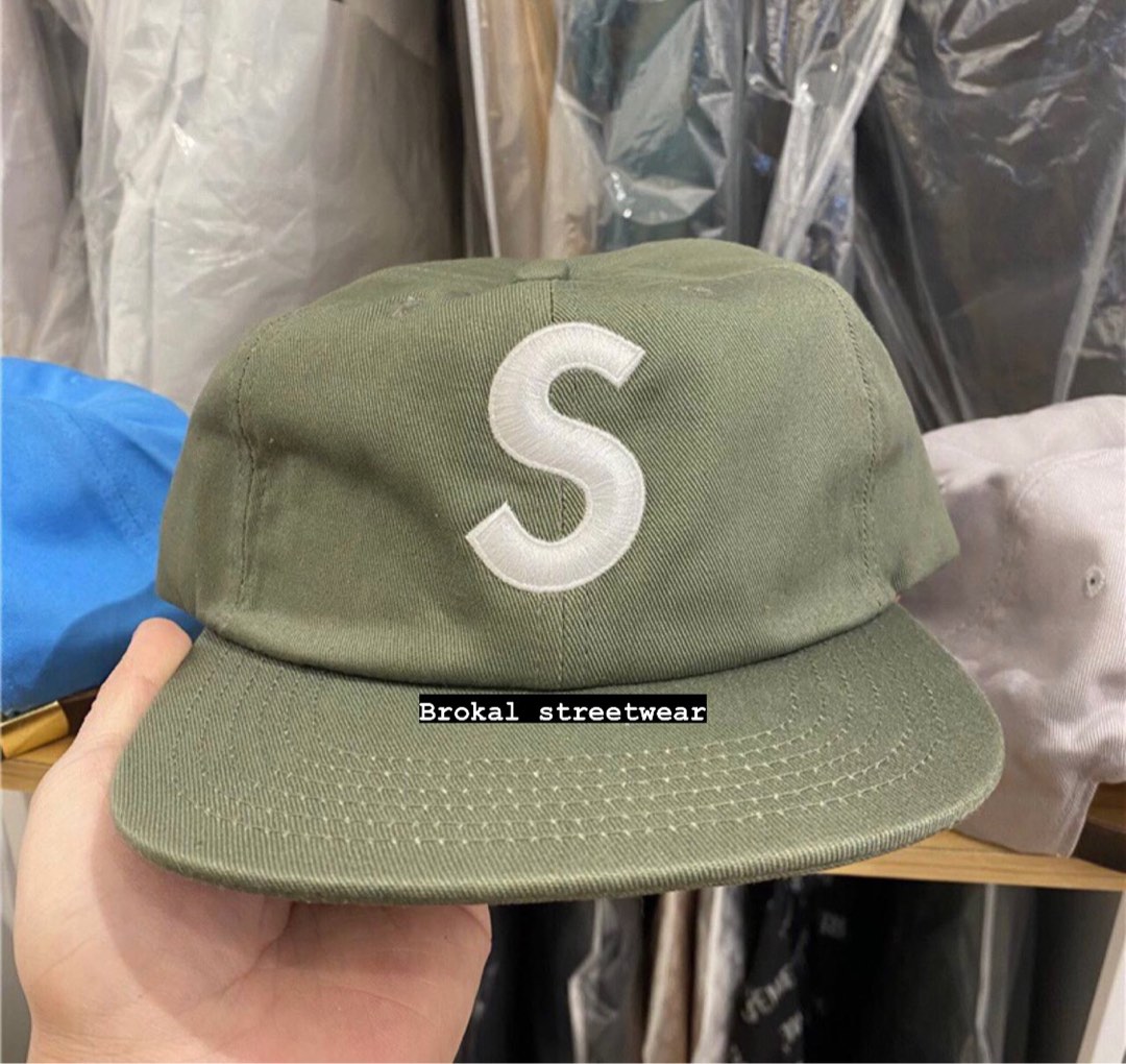 SUPREME Cap S Logo Olive Green Men s Fashion Watches Accessories Cap Hats on Carousell
