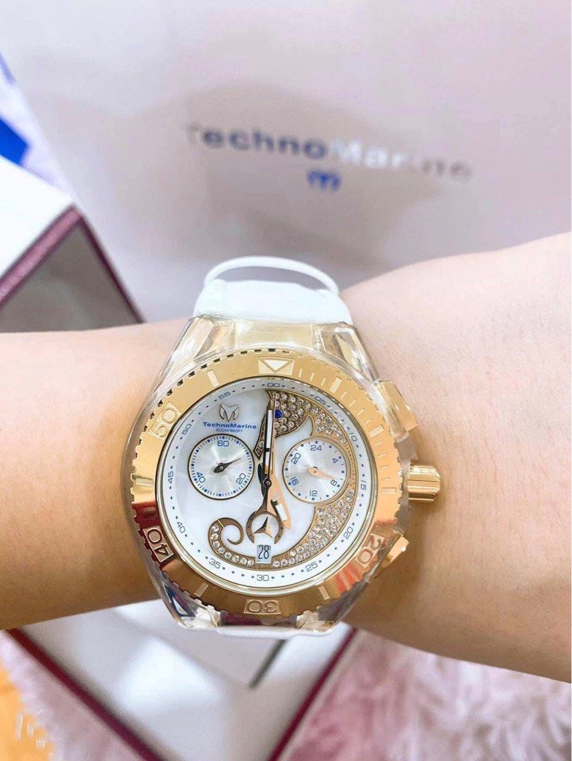 TECHNOMARINE WHITE LEATHER STRAP AUTHENTIC WATCH Women s Fashion