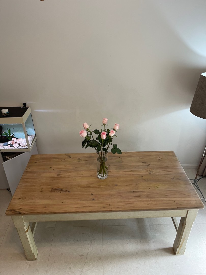 Timber Dining Table & Bench Seat Shabby Chic, Furniture & Home Living