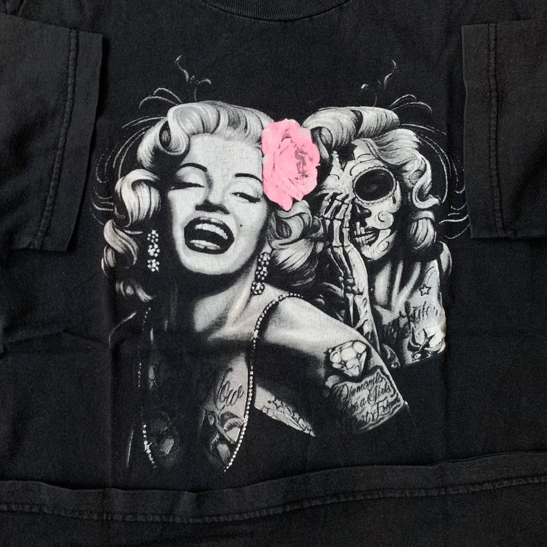 Vintage Y2K Grunge Skull Marilyn Monroe Tee Shirt, Men's Fashion