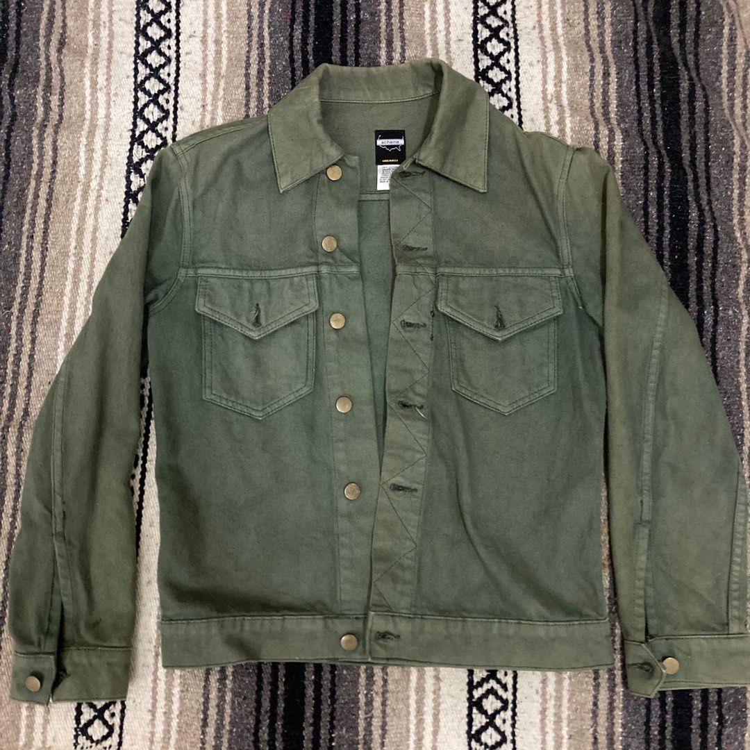 Green army outlet denim jacket