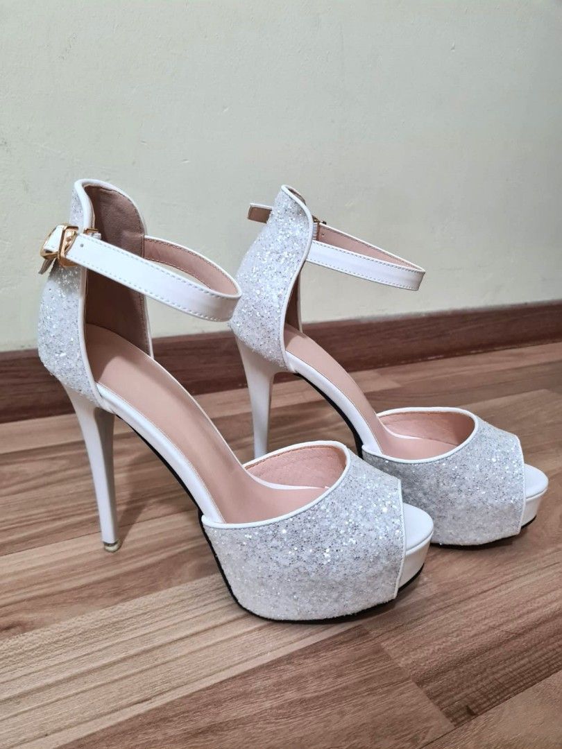 White glitter best sale platform heels