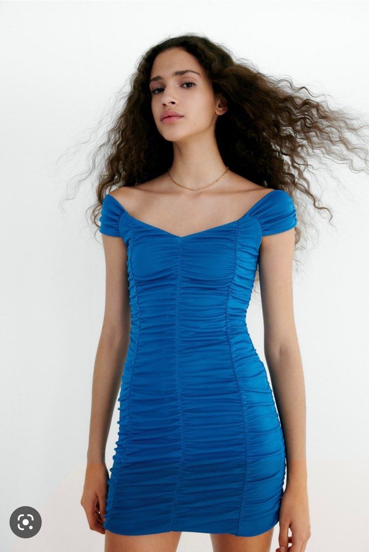 blue draped dress zara
