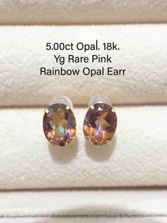 5 Carat Opal in 18K YG RARE Pink Rainbow Opal Earring
