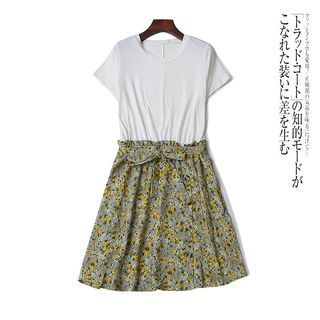 現貨💯🇹🇼出貨♥️【日本女裝專櫃】夏季新品❤️假兩件簡約氣質拼接雪纺短袖連身洋裝-修身顥瘦舒適➤３折出清