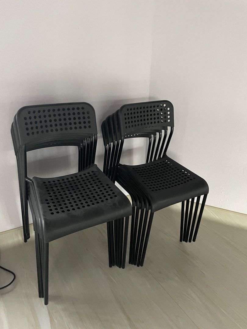 IKEA ADDE 2 Black Stackable Solid Chairs Urgent To Sell