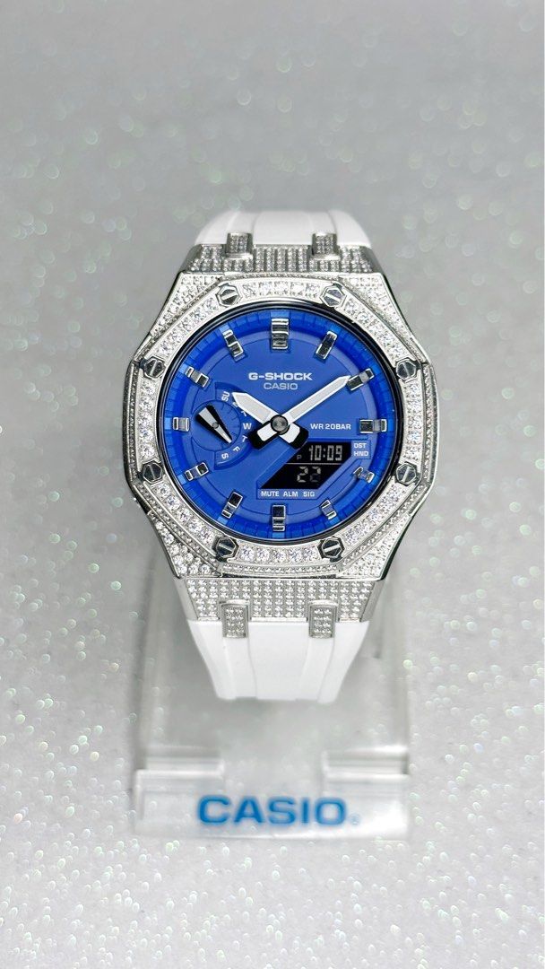 White g shock with blue face 2025